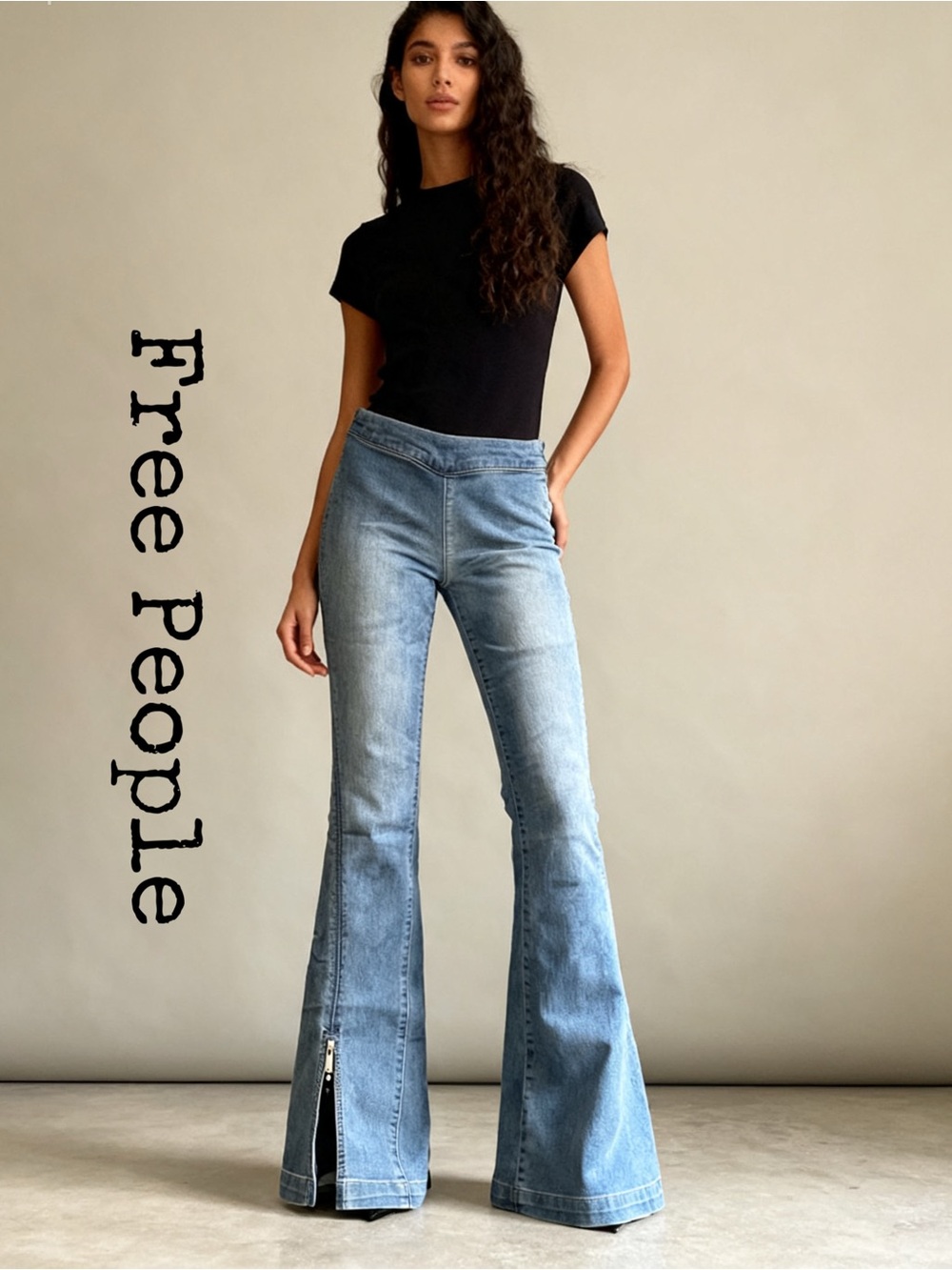 FP 
W 26 Women's Blue Denim Flared Jeans